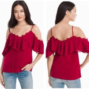 WHBM red cold shoulder blouse